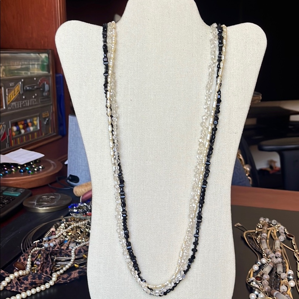 3 Chic and Elegant simple Black White and Clear Beaded Necklaces